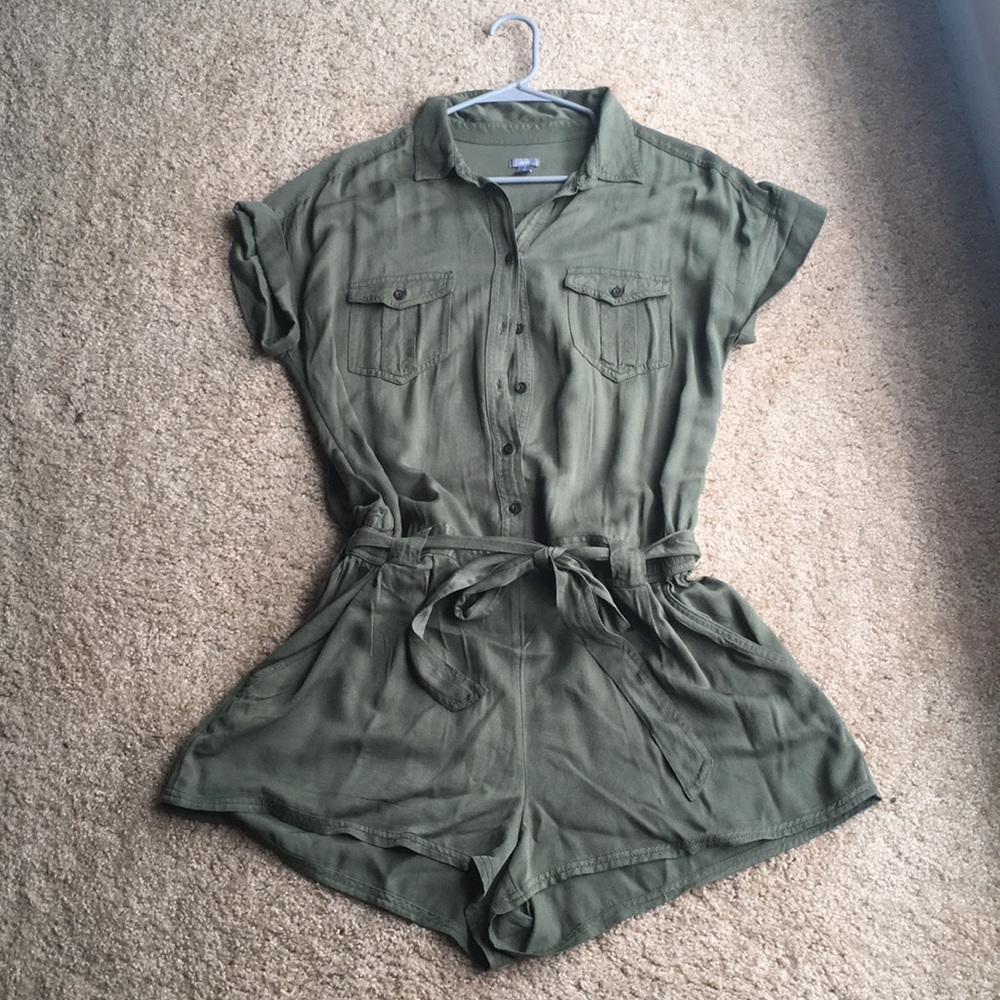 Olive Short Sleeve Button-down Romper